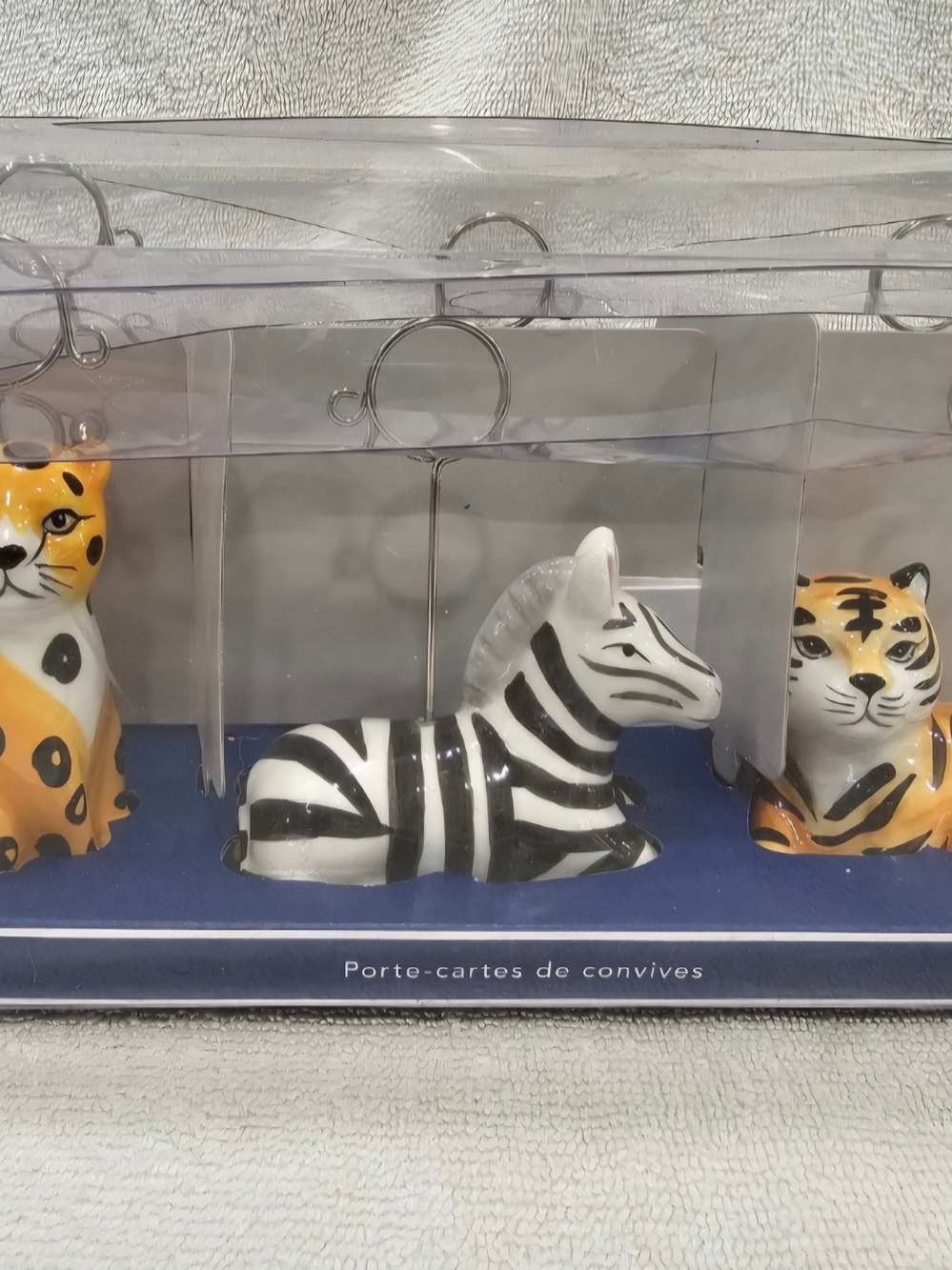 Pier 1 Ceramic Zebra and Tiger Place Card Or Picture Holders